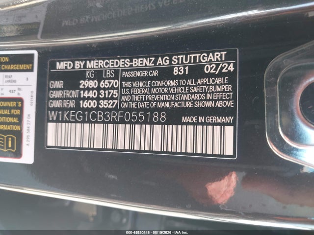 Aukcja sprzedaży 2024 Mercedes-benz Eqe 350 4matic, vin: W1KEG1CB3RF055188, numer aukcji: 45920446