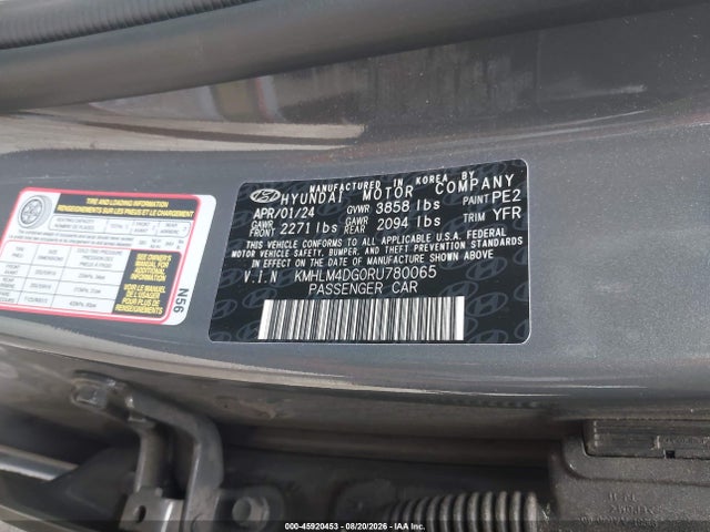 Aukcja sprzedaży 2024 Hyundai Elantra Sel, vin: KMHLM4DG0RU780065, numer aukcji: 45920453