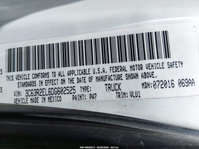 45920472 :رقم المزاد ، 3C63R2EL6DG602525 vin ، 2013 Ram 3500 Laramie مزاد بيع