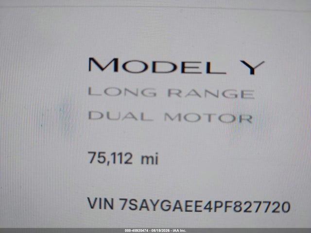 7SAYGAEE4PF827720 Tesla Model Y Awd/long Range Dual Motor All-wheel Drive
