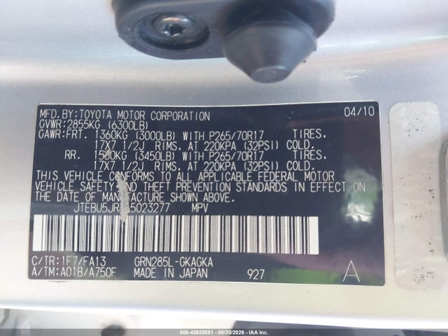 Aukcja sprzedaży 2010 Toyota 4runner Trail V6, vin: JTEBU5JR3A5023277, numer aukcji: 45920551