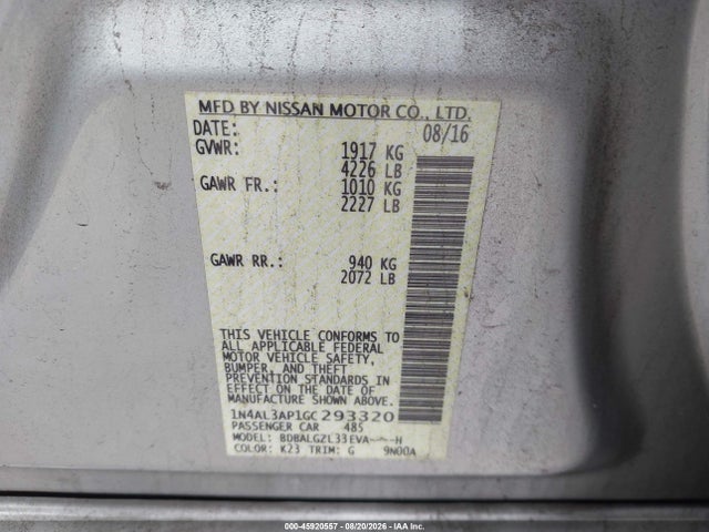 Nissan Altima 2.5 S 2016 1N4AL3AP1GC293320 Image 9