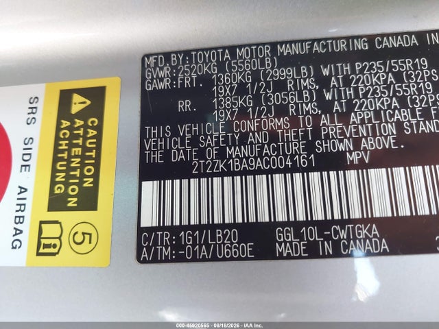 45920565 :رقم المزاد ، 2T2ZK1BA9AC004161 vin ، 2010 Lexus Rx 350 مزاد بيع
