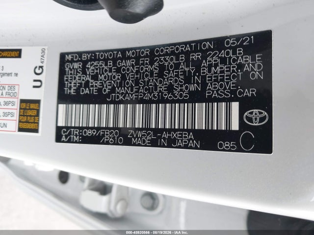 Toyota Prius Prime Le 2021 JTDKAMFP4M3196305 Image 9