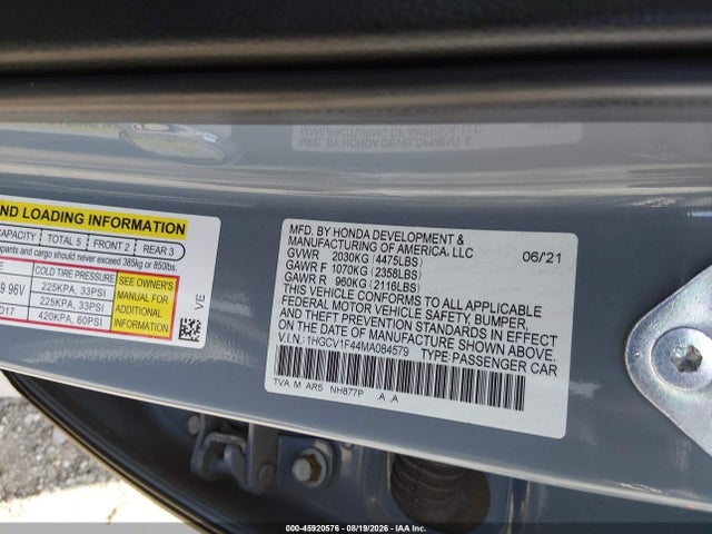 Продаж на аукціоні авто 2021 Honda Accord Sport Special Edition, vin: 1HGCV1F44MA084579, номер лоту: 45920576