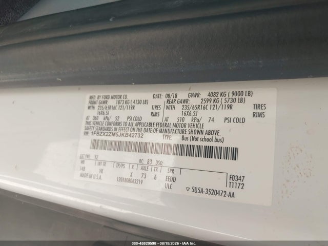 Ford Transit-350 Xl 2018 1FBZX2ZM5JKB42732 Image 9