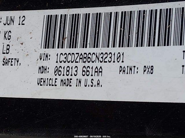 2012 Dodge Avenger Se მანქანა იყიდება აუქციონზე, vin: 1C3CDZAB6CN323101, აუქციონის ნომერი: 45920607