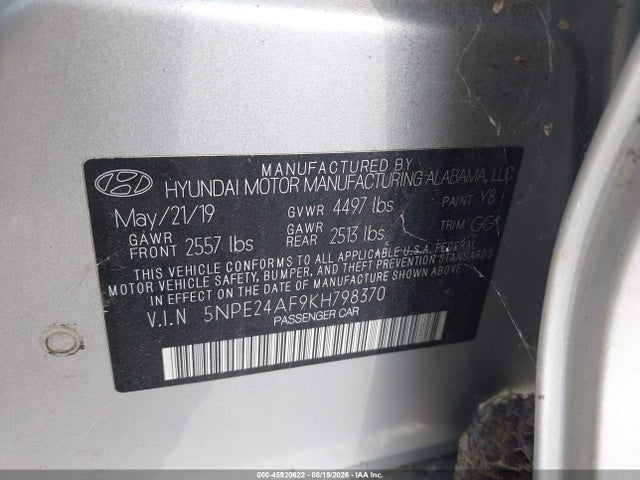 Продажа на аукционе авто 2019 Hyundai Sonata Se, vin: 5NPE24AF9KH798370, номер лота: 45920622