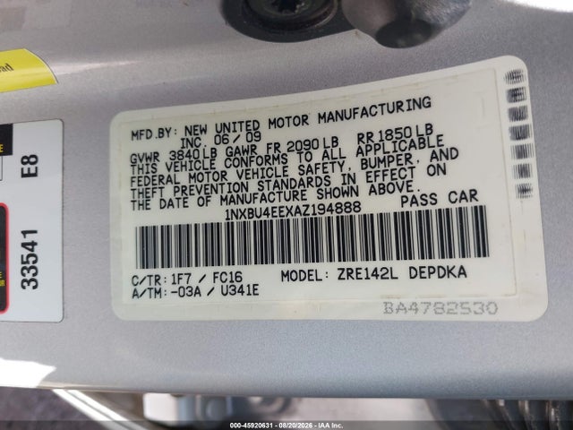 Продаж на аукціоні авто 2010 Toyota Corolla Le, vin: 1NXBU4EEXAZ194888, номер лоту: 45920631