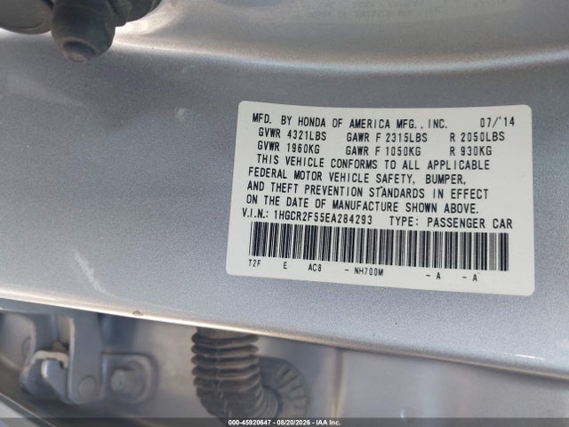 Продаж на аукціоні авто 2014 Honda Accord Sport, vin: 1HGCR2F55EA284293, номер лоту: 45920647