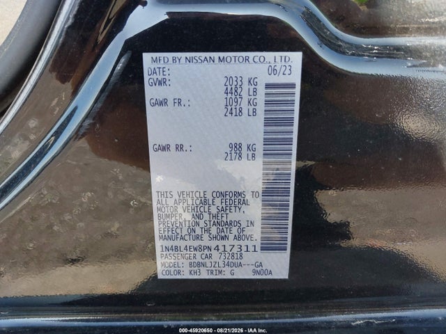 Продажа на аукционе авто 2023 Nissan Altima Sl Intelligent Awd, vin: 1N4BL4EW8PN417311, номер лота: 45920650