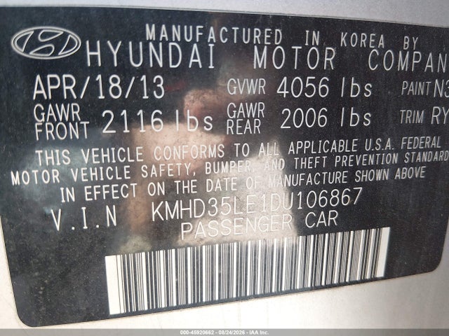 45920662 :رقم المزاد ، KMHD35LE1DU106867 vin ، 2013 Hyundai Elantra Gt مزاد بيع