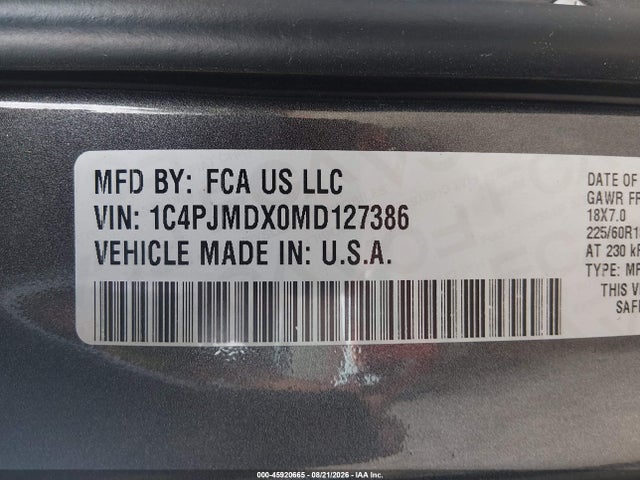 Продажа на аукционе авто 2021 Jeep Cherokee Limited 4x4, vin: 1C4PJMDX0MD127386, номер лота: 45920665