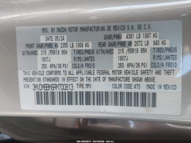 Продажа на аукционе авто 2024 Mazda Cx-30 2.5 S Select Sport, vin: 3MVDMBBM8RM700813, номер лота: 45920673