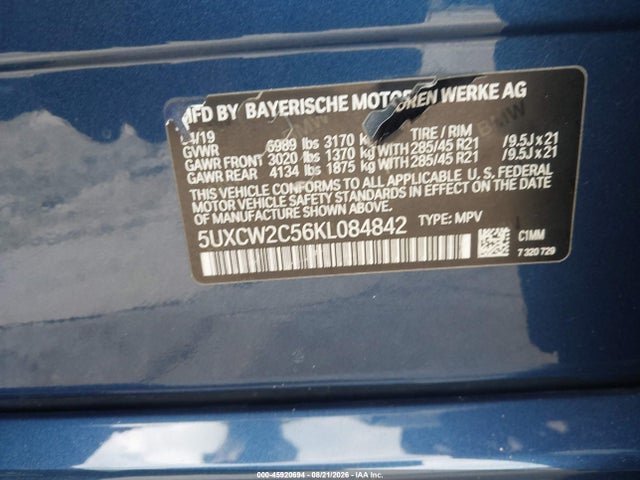 45920694 :رقم المزاد ، 5UXCW2C56KL084842 vin ، 2019 Bmw X7 Xdrive40i مزاد بيع