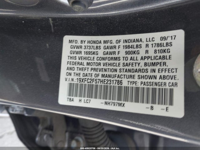 Honda Civic Lx 2017 19XFC2F57HE231786 Image 9