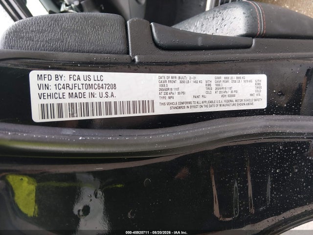 Продажа на аукционе авто 2021 Jeep Grand Cherokee Trailhawk 4x4, vin: 1C4RJFLT0MC647208, номер лота: 45920711