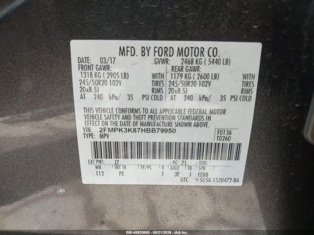 Ford Edge Titanium 2017 2FMPK3K87HBB79950 Image 9