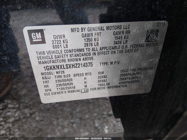 Продаж на аукціоні авто 2017 Gmc Acadia Denali, vin: 1GKKNXLSXHZ214375, номер лоту: 45920801