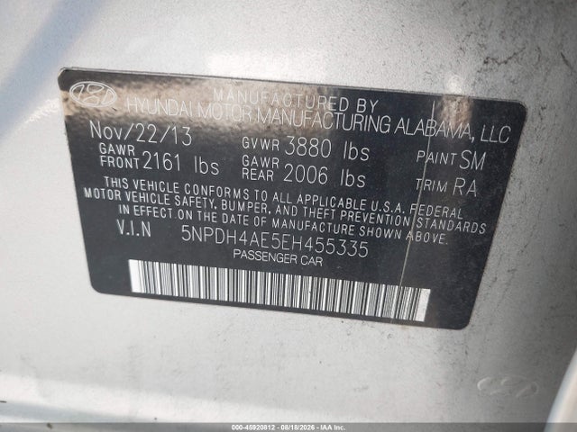 5NPDH4AE5EH455335 Hyundai ELANTRA SE