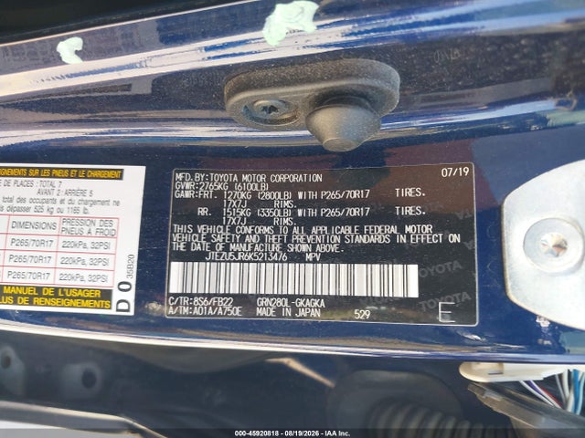 Продажа на аукционе авто 2019 Toyota 4runner Sr5, vin: JTEZU5JR6K5213476, номер лота: 45920818