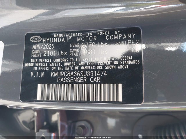 Продаж на аукціоні авто 2025 Hyundai Venue Sel, vin: KMHRC8A36SU391474, номер лоту: 45920832