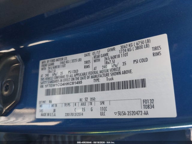 Ford F-150 Xlt 2017 1FTEW1CG4HKC81495 Image 9