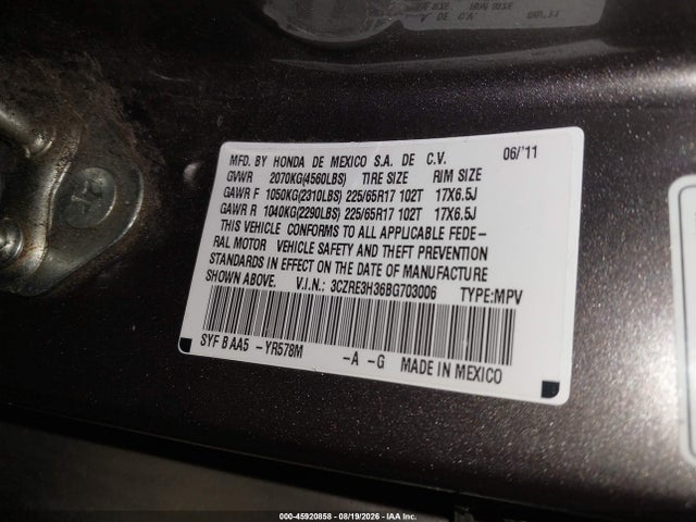 Aukcja sprzedaży 2011 Honda Cr-v Lx, vin: 3CZRE3H36BG703006, numer aukcji: 45920858