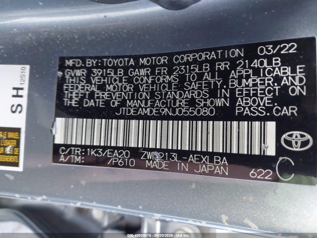 Toyota Corolla Hybrid Le 2022 JTDEAMDE9NJ055080 Image 9
