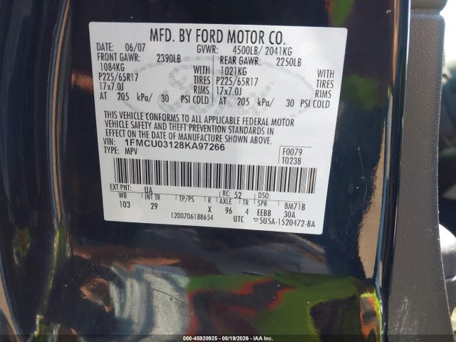 45920925 :رقم المزاد ، 1FMCU03128KA97266 vin ، 2008 Ford Escape Xlt مزاد بيع