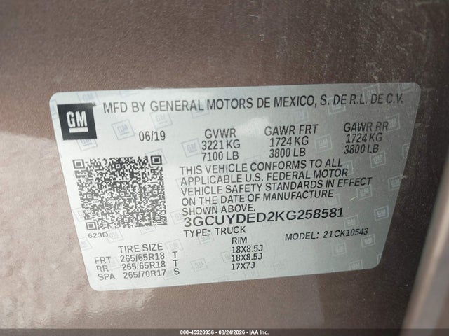 Chevrolet Silverado 1500 Lt 2019 3GCUYDED2KG258581 Image 9