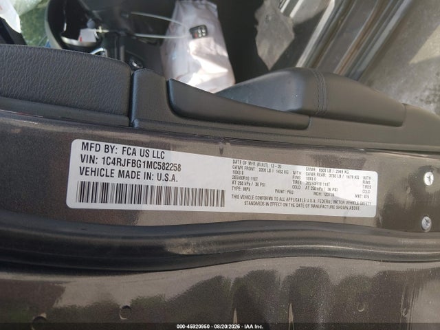 Aukcja sprzedaży 2021 Jeep Grand Cherokee Limited 4x4, vin: 1C4RJFBG1MC582258, numer aukcji: 45920950