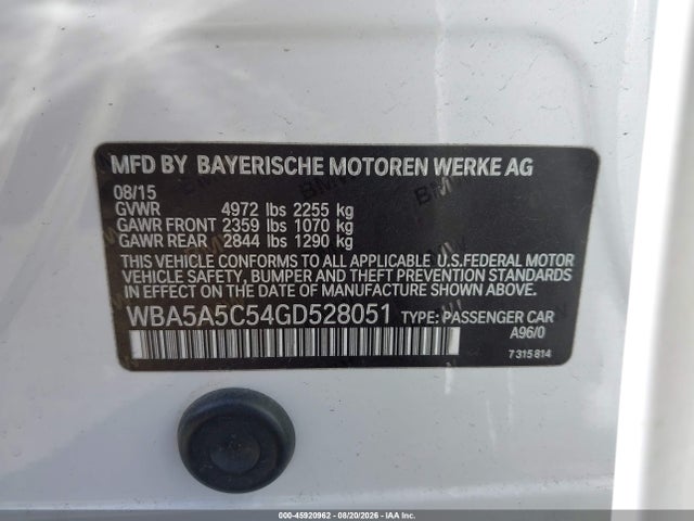 Продаж на аукціоні авто 2016 Bmw 528i, vin: WBA5A5C54GD528051, номер лоту: 45920962