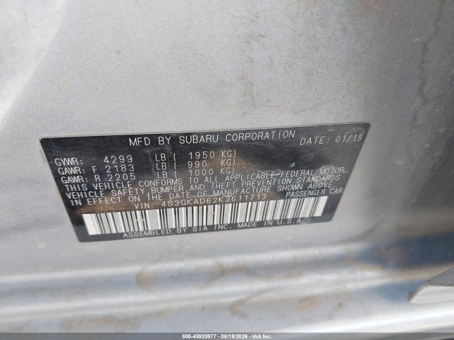 45920977 :رقم المزاد ، 4S3GKAD62K3611713 vin ، 2019 Subaru Impreza 2.0i Premium مزاد بيع