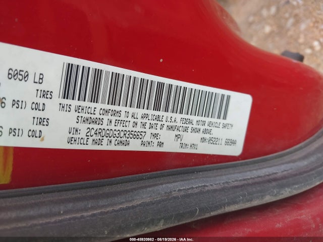 45920982 :رقم المزاد ، 2C4RDGDG3CR356657 vin ، 2012 Dodge Grand Caravan Crew مزاد بيع