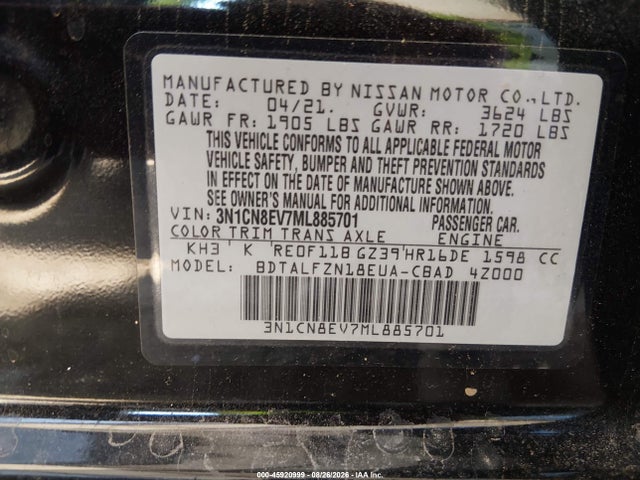 Nissan Versa Sv Xtronic Cvt 2021 3N1CN8EV7ML885701 Image 9