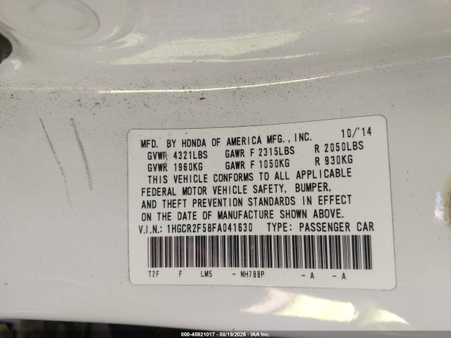 Honda Accord Sport 2015 1HGCR2F58FA041630 Image 9