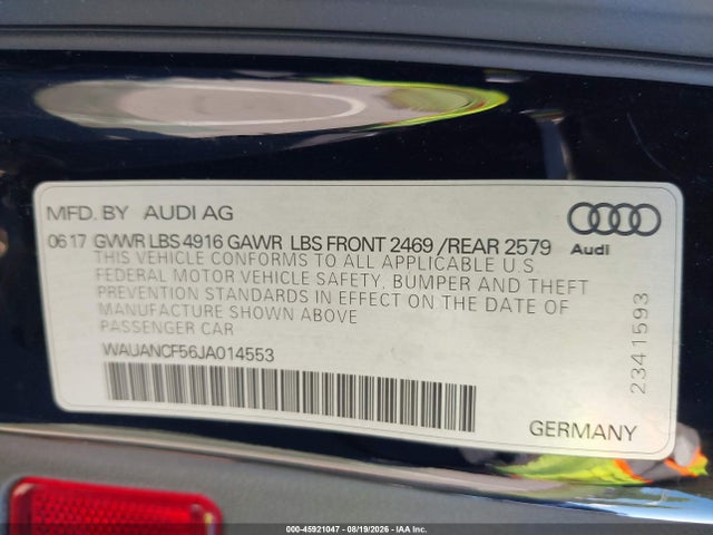 45921047 :رقم المزاد ، WAUANCF56JA014553 vin ، 2018 Audi A5 2.0t Premium مزاد بيع