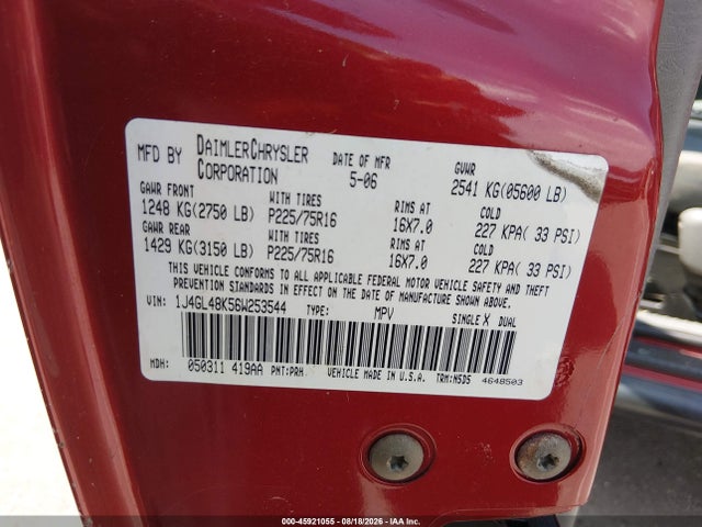 Продажа на аукционе авто 2006 Jeep Liberty Sport, vin: 1J4GL48K56W253544, номер лота: 45921055