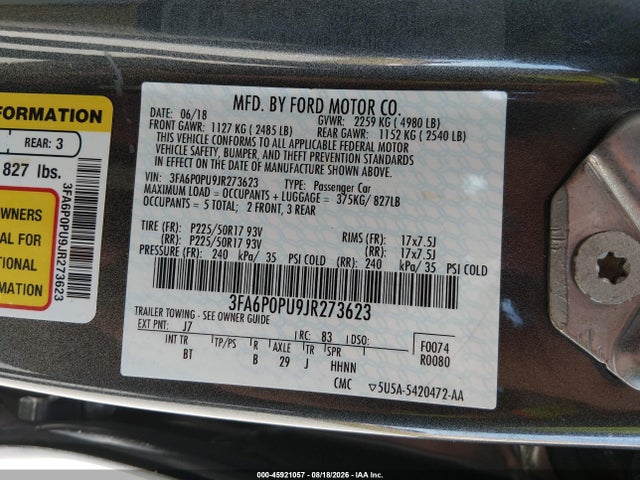 Ford Fusion Energi Se Luxury 2018 3FA6P0PU9JR273623 Image 9
