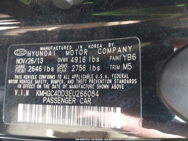 Продаж на аукціоні авто 2014 Hyundai Genesis 3.8, vin: KMHGC4DD3EU266084, номер лоту: 45921072