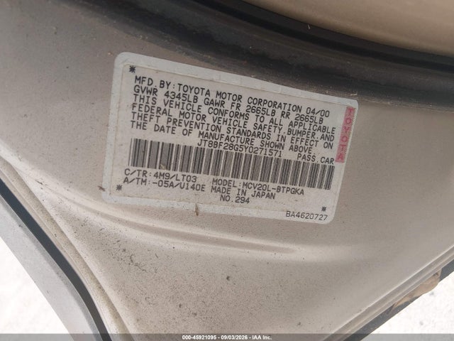 Aukcja sprzedaży 2000 Lexus Es 300, vin: JT8BF28G5Y0271571, numer aukcji: 45921095