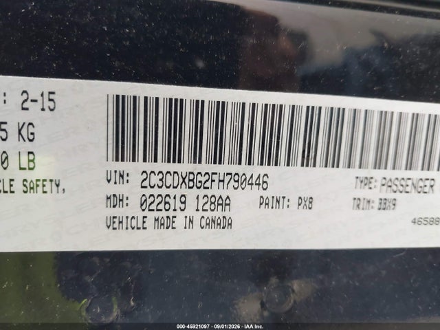 45921097 :رقم المزاد ، 2C3CDXBG2FH790446 vin ، 2015 Dodge Charger Se مزاد بيع