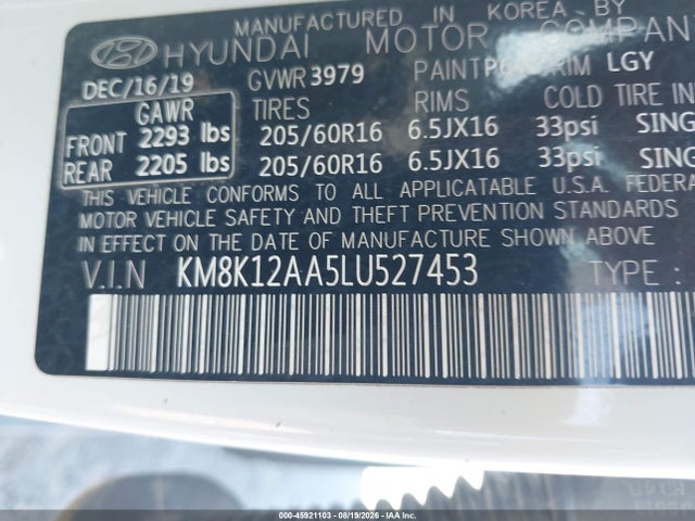 KM8K12AA5LU527453 Hyundai Kona Se