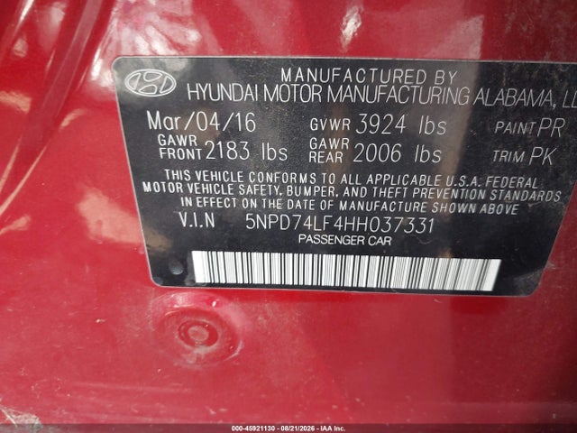 Продаж на аукціоні авто 2017 Hyundai Elantra Se, vin: 5NPD74LF4HH037331, номер лоту: 45921130