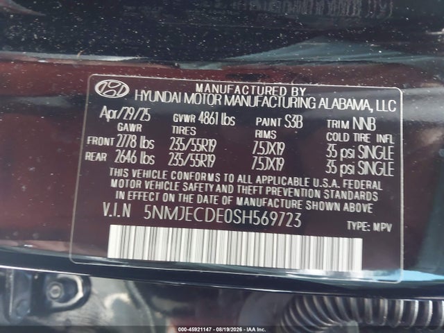 2025 Hyundai Tucson Limited მანქანა იყიდება აუქციონზე, vin: 5NMJECDE0SH569723, აუქციონის ნომერი: 45921147
