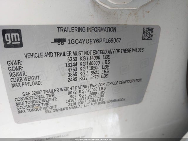Aukcja sprzedaży 2023 Chevrolet Silverado 3500hd 4wd  Long Bed Ltz, vin: 1GC4YUEY6PF169057, numer aukcji: 45921175