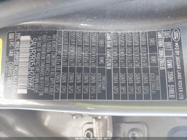 Продажа на аукционе авто 2018 Land Rover Range Rover Evoque Hse, vin: SALVR2RX5JH276967, номер лота: 45921182