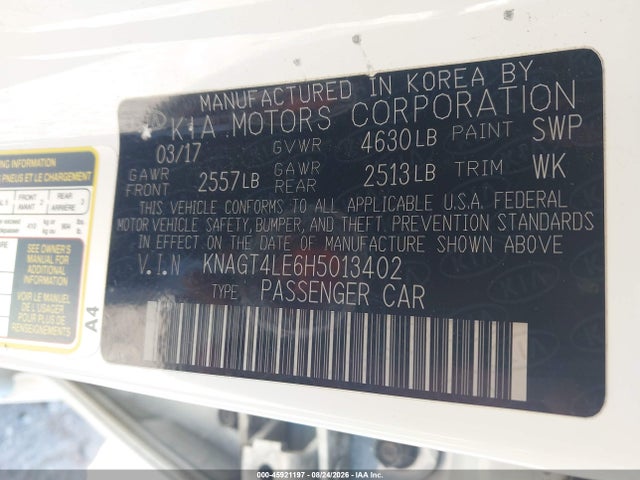 KIA OPTIMA HYBRID 2017 KNAGT4LE6H5013402 Image 9