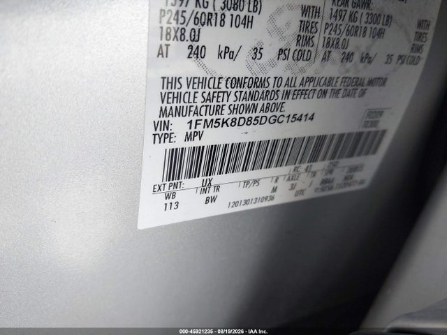 Продажа на аукционе авто 2013 Ford Explorer Xlt, vin: 1FM5K8D85DGC15414, номер лота: 45921235